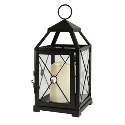 Lumabase Black Gem Metal Lantern With Battery-operated Candle
