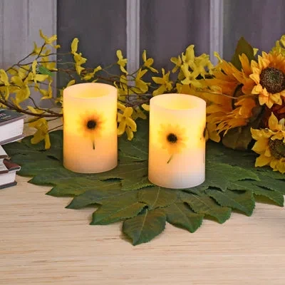 Lumabase Dried Flowers Battery Operated Wax Led Candles In White;yellow