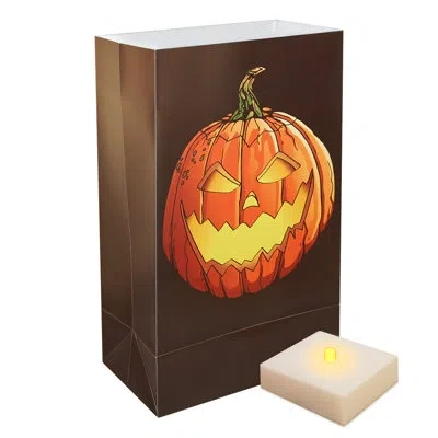 Lumabase Jack O' Lantern Battery Operated Luminaria Kit With Timer - 6 Count In White