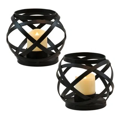 Lumabase Metal Candleholders With Battery Operated Led Candles In Black