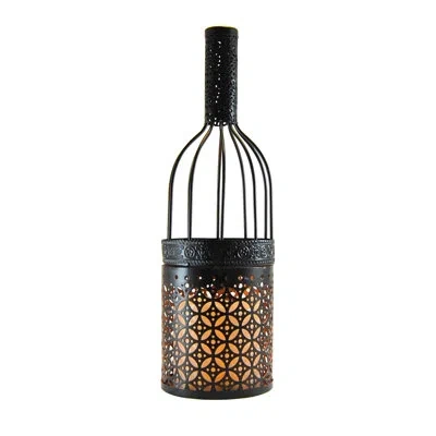 Lumabase Metal Wine Bottle With Battery Operated Candle In Black