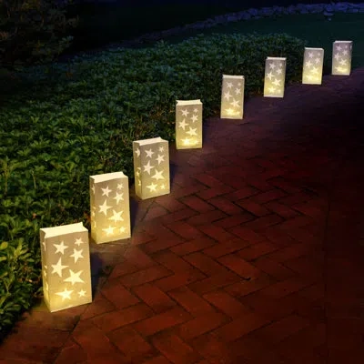 Lumabase Paper Luminaria Bags, Gold Star - 24 Count