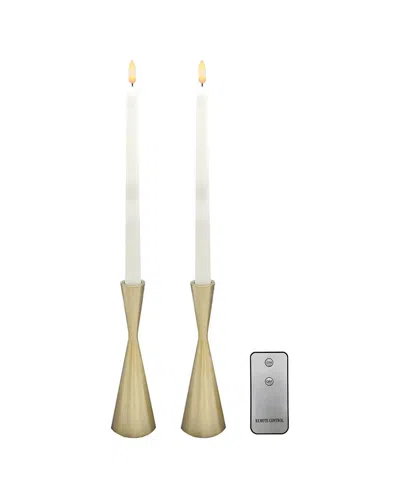 Lumabase Set Of 2 Battery-operated 3d Wick Taper Candles In Gold