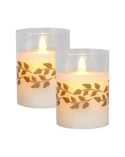 LUMABASE LUMABASE SET OF 2 BATTERY-OPERATED LED GLASS CANDLES WITH MOVING FLAMES