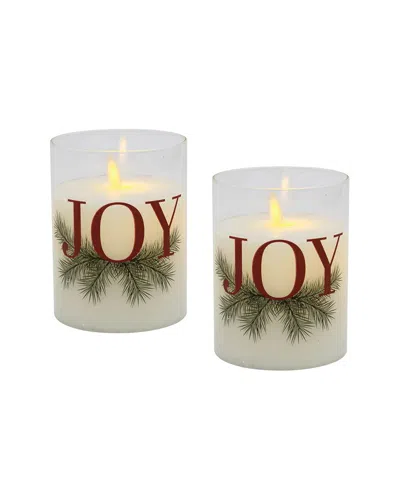 Lumabase Set Of 2 Battery-operated Led Glass Candles With Moving Flames In Red