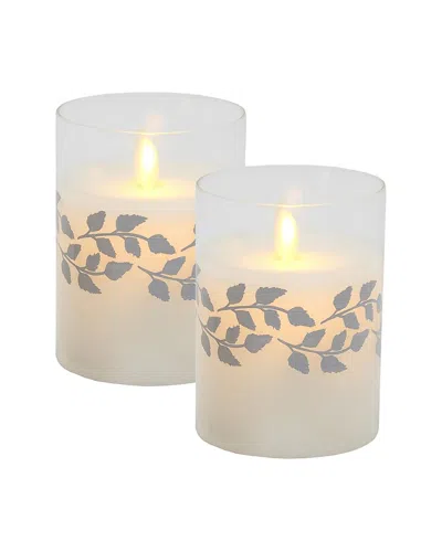 Lumabase Set Of 2 Battery-operated Led Glass Candles With Moving Flames In Silver