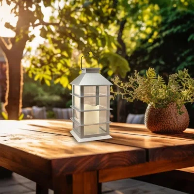 Lumabase Silver Solar Powered Lantern With Led Candle