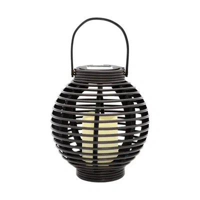 Lumabase Solar Powered Basket Lantern With Led Candle In Black;brown