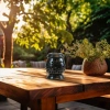 Lumabase Solar Powered Black Ceramic Lantern In Black