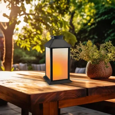 Lumabase Solar Powered Flame Effect Led Black Lantern