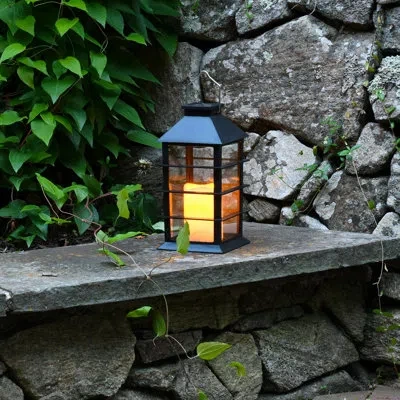 Lumabase Solar Powered Lantern With Led Candle - Horizontal Black