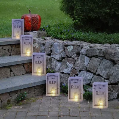 Lumabase Tombstone Battery Operated Luminaria Kit With Timer - 6 Count In White