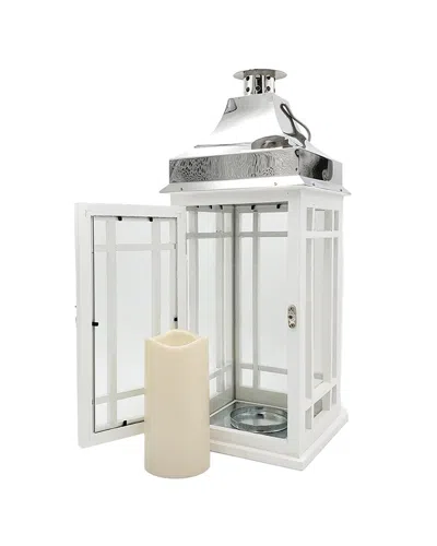 LUMABASE LUMABASE WOODEN LANTERN WITH BATTERY-OPERATED CANDLE