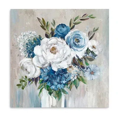 Lumaprints Blue Bouquet Of Flowers Canvas Art In White