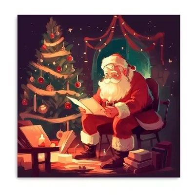 Lumaprints Santa Checking List Canvas Art In Red
