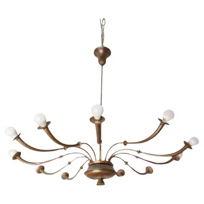 Pre-owned Lumi 1950s Azucena Mid-century Modern Brass 12-light Chandelier Style Oscar Torlasco In Sand