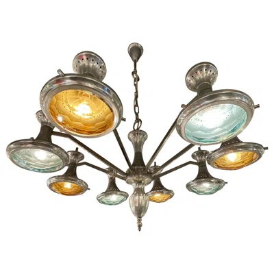 Pre-owned Lumi Chandelier Metal Crome Colored Faceted Glass 1960 Italy In Black