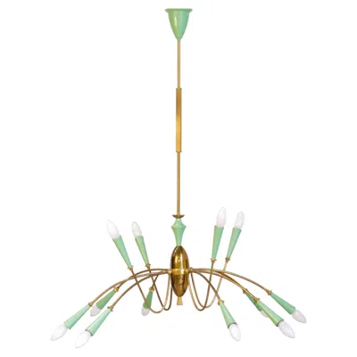 Pre-owned Lumi Extra Large 12-buib Italian Mid Century Brass Chandelier, Oscar Torlasco Attr. In Sand