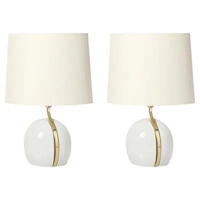 Pre-owned Lumi Mid-century White Ceramic & Polished Brass Sculptural Table Lamps By  Murano