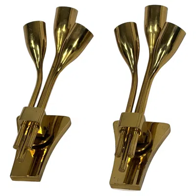 Pre-owned Lumi Milano, Mid-century Modern Pair Of Italian Brass Sconces From 60s In Brown