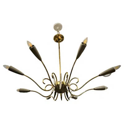 Pre-owned Lumi Oscar Torlasco Spider Chandelier, Brass & Metal, Mid-century Italy In Sand
