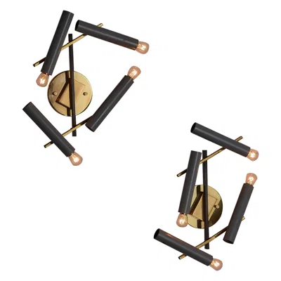Pre-owned Lumi Pair Of Model 502/4 Sconces By Oscar Torlasco For  In Black