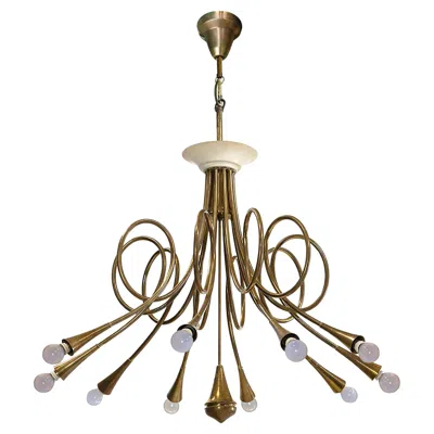 Pre-owned Lumi Rare Brass Chandelier, Attr. To Angelo Lelli, Edited By  Italia, 1950s In Brown