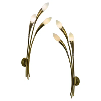 Pre-owned Lumi Rare Pair Of Brass Sconces Designed By Oscar Torlasco For , Italy 1950s. In Sand
