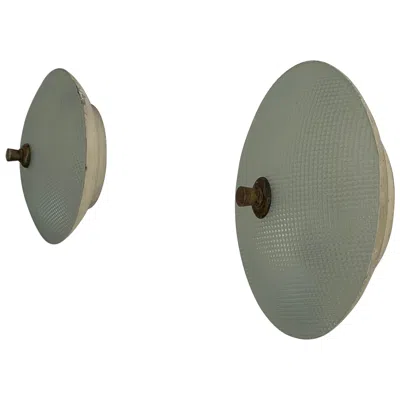 Pre-owned Lumi Textured Glass And White Metal Pair Of Sconces For , 1950s, Italy