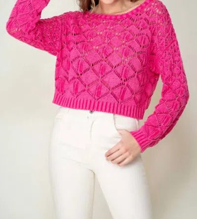 Lumiere Diamond Knit Cropped Sweater In Fuchsia In Pink