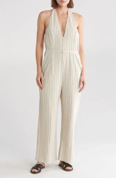 Lumiere Halter Neck Wide Leg Jumpsuit In Natural