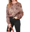 Lumiere Long Sleeve Fuzzy Woven Top In Animal Print In Multi
