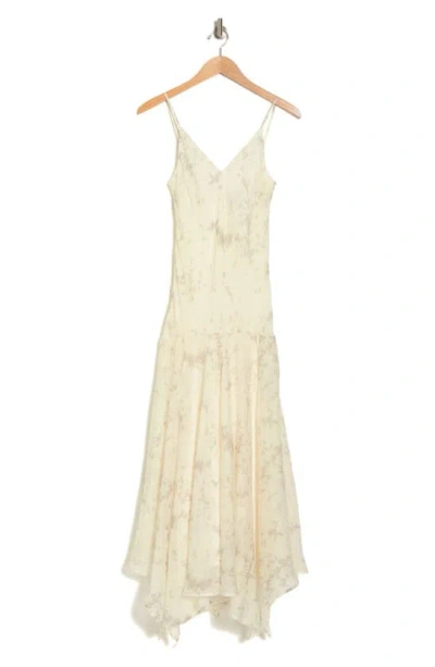 Lumiere Marble Print Handkerchief Hem Maxi Dress In Ivory