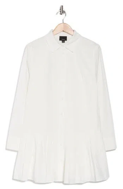 Lumiere Pleated Long Sleeve Cotton Button-up Shirtdress In White