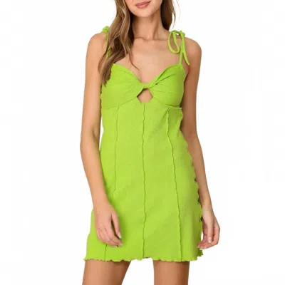 Lumiere Ribbed Knit Mini Tie Strap Twist Front Dress In Margarita Lime In Green
