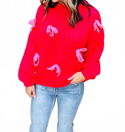 Lumiere Ribbon Crochet Sweater In Red In Multi