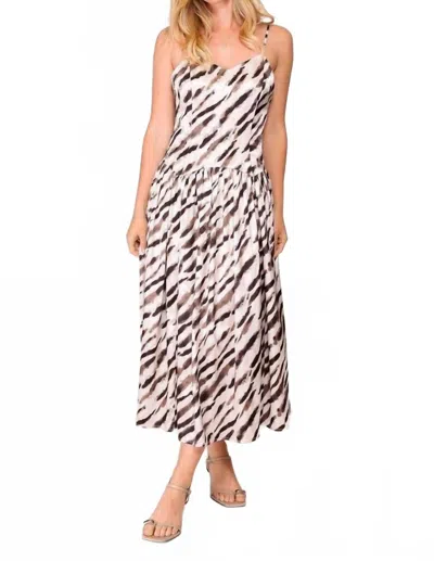Lumiere Satin Animal Print Midi Dress In Brown In Pink