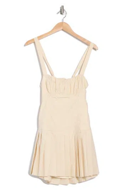 Lumiere Square Neck Pleated Cotton Minidress In Bone