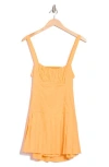 Lumiere Square Neck Pleated Cotton Minidress In Orange