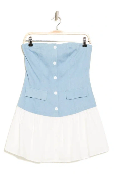 Lumiere Strapless Mixed Media Dress In Denim Blue