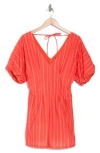 Lumiere Stripe Puff Sleeve Minidress In Red Combo