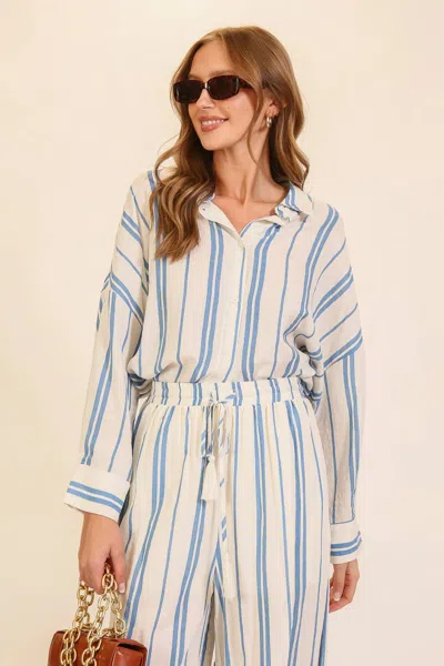 Lumiere Striped Button Down Shirt In Blue In Multi