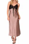 Lumiere Two-toned Satin Dress With Tie Front In Brown/black