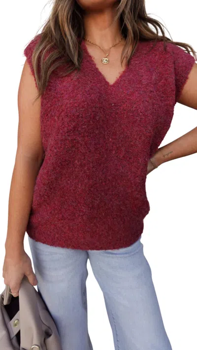 Lumiere V-neck Knit Sweater Vest In Burgundy In White