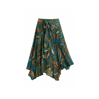 Lumina Eligma Women's Blue Bohemian Midi Skirt - Teal Paisley In Multi