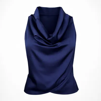 Lumina Eligma Women's Blue Cascade Silk Cowl Top - Navy Midnight