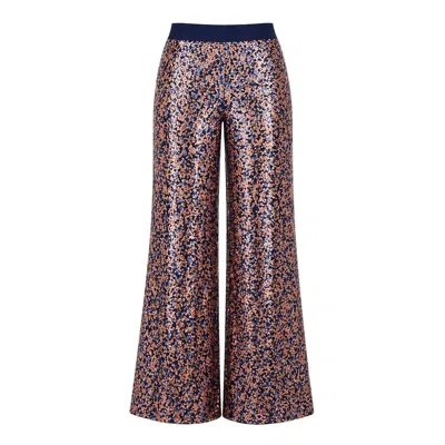 Lumina Eligma Women's Blue Ember Flare Sequin Pants - Navy