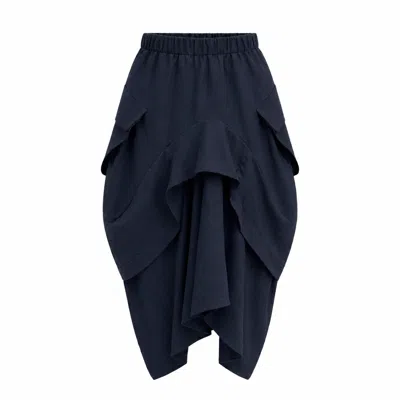Lumina Eligma Women's Blue The Collar Linen Skirt - Navy