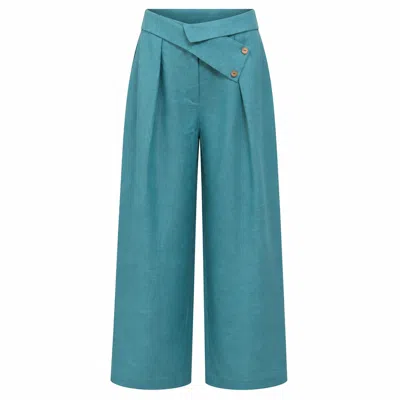 Lumina Eligma Women's Blue The Wrapline Linen Trouser - Teal
