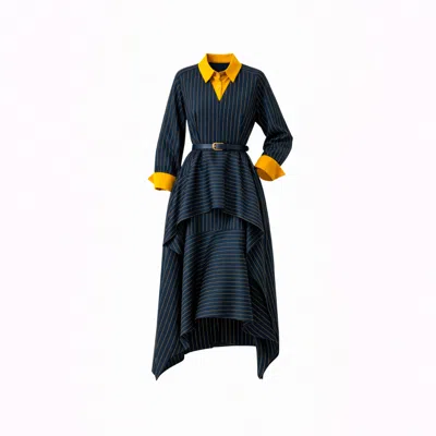 Lumina Eligma Women's Blue / Yellow Aurelia Sculpt Dress - Navy Mustard